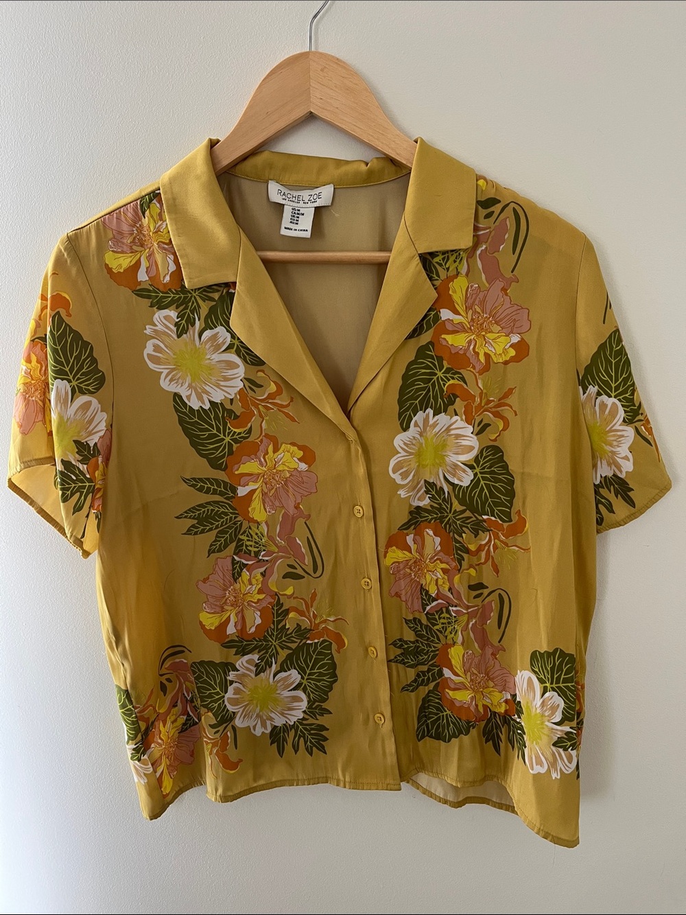 Rachel Zoe Yellow Floral Short-Sleeve Button Front Top